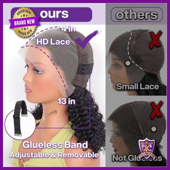 Glueless Lace Front Wig Human Hair Deep Wave Bob 14 Inch